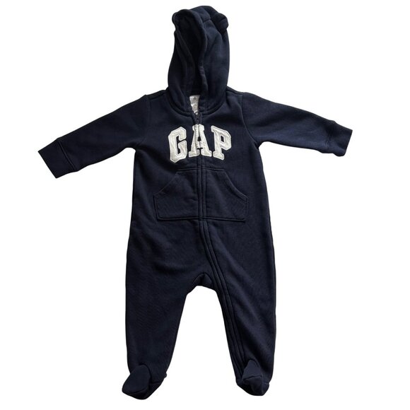 Baby Gap Navy Blue Hooded Footed Zip-Up Sweatshirt Outfit  Size 3-6 Months - Picture 1 of 8